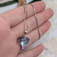 Vintage Sterling Silver Crystal Heart Necklace, Love Heart Pendant AB - Image 7