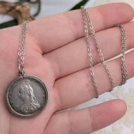 Sterling Silver 1887 Shilling Coin Pendant, Queen Victoria Jubilee Necklace - Image 2