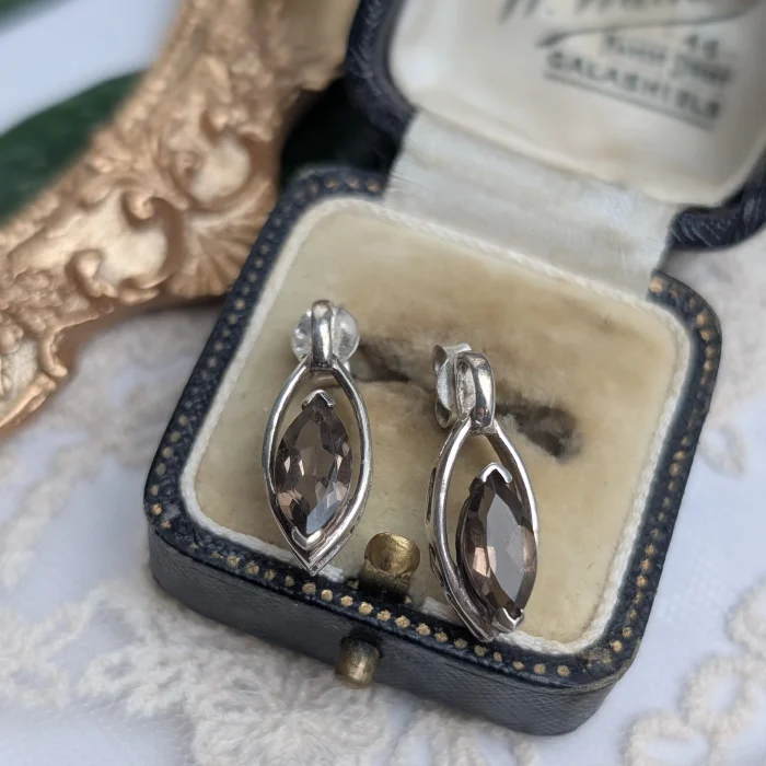 Vintage Silver Brown Stone Earrings