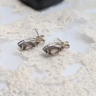 Vintage Silver Brown Stone Earrings, Smoky Quartz Studs - Image 3