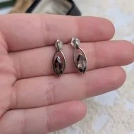 Vintage Silver Brown Stone Earrings, Smoky Quartz Studs - Image 5