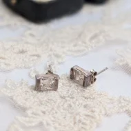 Sterling Silver CZ Rectangle Studs, Simple Modern - Image 3