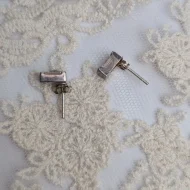 Sterling Silver CZ Rectangle Studs, Simple Modern - Image 4