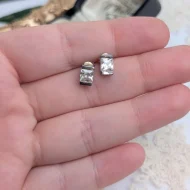 Sterling Silver CZ Rectangle Studs, Simple Modern - Image 6