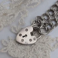 Vintage Sterling Silver Padlock Bracelet, Charm Double Link 1975 Hallmarked - Image 2