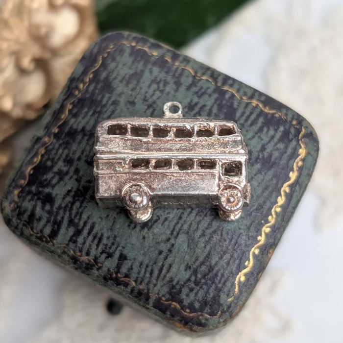 Vintage Silver Double Decker Bus Charm