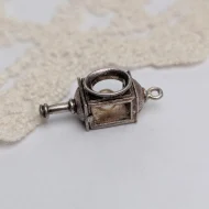 Vintage Silver Coach Lamp Charm, Faux Pearl Lamp Pendant - Image 2