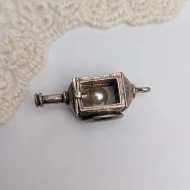 Vintage Silver Coach Lamp Charm, Faux Pearl Lamp Pendant - Image 4
