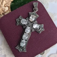 Sterling Silver CZ Marcasite Cross Pendant