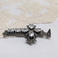 Sterling Silver CZ Marcasite Cross Pendant, Heavy Religious - Image 9