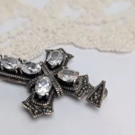 Sterling Silver CZ Marcasite Cross Pendant, Heavy Religious - Image 8