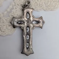 Sterling Silver CZ Marcasite Cross Pendant, Heavy Religious - Image 7