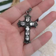Sterling Silver CZ Marcasite Cross Pendant, Heavy Religious - Image 2