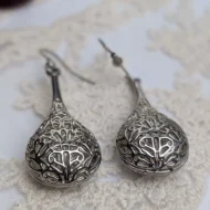 Silver Ornate Heart Scroll Dangle Earrings, Water Drop - Image 8