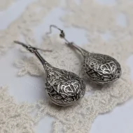 Silver Ornate Heart Scroll Dangle Earrings, Water Drop - Image 7