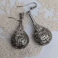 Silver Ornate Heart Scroll Dangle Earrings, Water Drop - Image 6