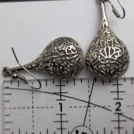 Silver Ornate Heart Scroll Dangle Earrings, Water Drop - Image 4