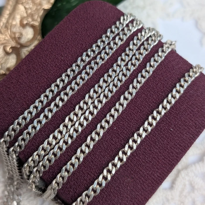 Vintage Sterling Silver Flat Curb Link Chain Necklace 23 inch