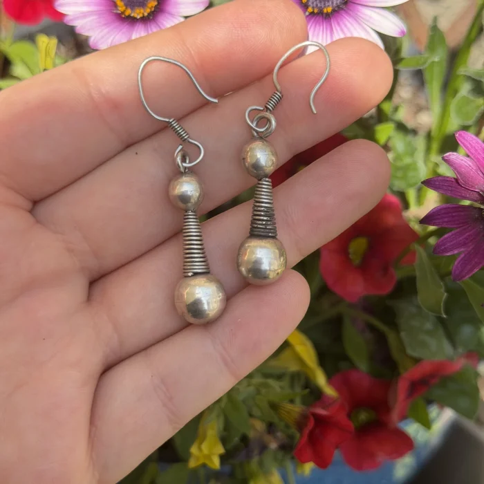 Vintage Sterling Silver 925 Ball Drop Earrings Coiled Wire Modernist Hallmarked