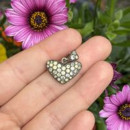 Vintage Sterling Silver Paste Heart Pendant Pave Set Yellow Clear Stones