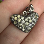 Antique Sterling Silver Puffy Heart Pendant with Paste Stones - Image 5