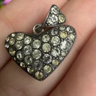 Antique Sterling Silver Puffy Heart Pendant with Paste Stones - Image 6