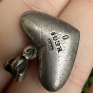 Antique Sterling Silver Puffy Heart Pendant with Paste Stones - Image 7