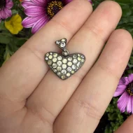 Antique Sterling Silver Puffy Heart Pendant with Paste Stones - Image 8