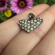Antique Sterling Silver Puffy Heart Pendant with Paste Stones - Image 9