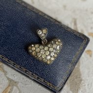Antique Sterling Silver Puffy Heart Pendant with Paste Stones