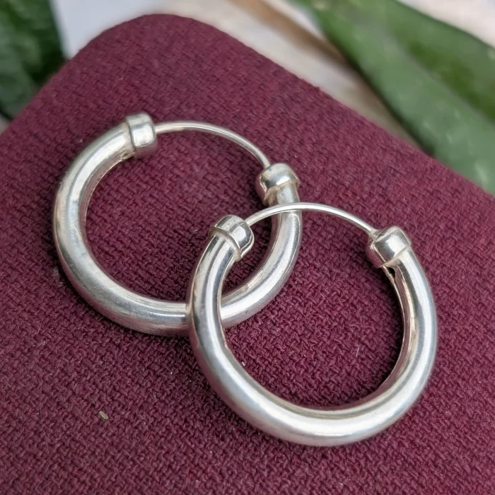 Vintage Sterling Silver Sleeper Hoop Plain Tubular Earrings