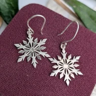 Vintage Sterling Silver Snowflake Dangle Drop Earrings