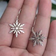 Vintage Sterling Silver Snowflake Dangle Drop Earrings - Image 2