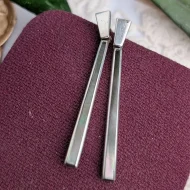 Vintage Long Sterling Silver Rectangular Bar Drop Earrings Mother of Pearl MOP