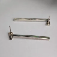 Vintage Long Sterling Silver Rectangular Bar Drop Earrings Mother of Pearl MOP - Image 6