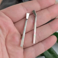 Vintage Long Sterling Silver Rectangular Bar Drop Earrings Mother of Pearl MOP - Image 2