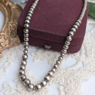 Vintage Sterling Silver Graduated Ball Bead Necklace 16"