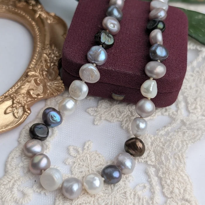 Vintage Sterling Silver Baroque Pearl Necklace Choker 16"