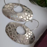 Vintage Sterling Silver Abstract Large Earrings Hammered Dangle Drop - Image 3