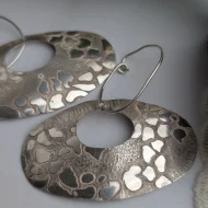 Vintage Sterling Silver Abstract Large Earrings Hammered Dangle Drop - Image 11