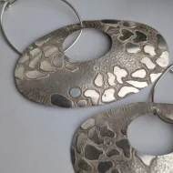 Vintage Sterling Silver Abstract Large Earrings Hammered Dangle Drop - Image 10