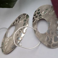 Vintage Sterling Silver Abstract Large Earrings Hammered Dangle Drop - Image 9