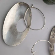 Vintage Sterling Silver Abstract Large Earrings Hammered Dangle Drop - Image 8