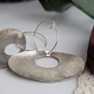 Vintage Sterling Silver Abstract Large Earrings Hammered Dangle Drop - Image 5
