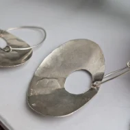 Vintage Sterling Silver Abstract Large Earrings Hammered Dangle Drop - Image 4