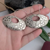 Vintage Sterling Silver Abstract Large Earrings Hammered Dangle Drop - Image 2