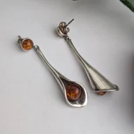Vintage Sterling Silver Calla Lily Amber Flower Dangle Drop Earrings - Image 3