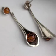 Vintage Sterling Silver Calla Lily Amber Flower Dangle Drop Earrings - Image 7