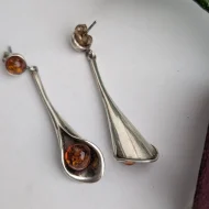 Vintage Sterling Silver Calla Lily Amber Flower Dangle Drop Earrings - Image 5