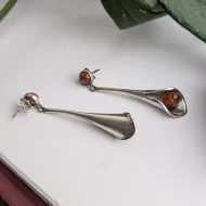 Vintage Sterling Silver Calla Lily Amber Flower Dangle Drop Earrings - Image 4